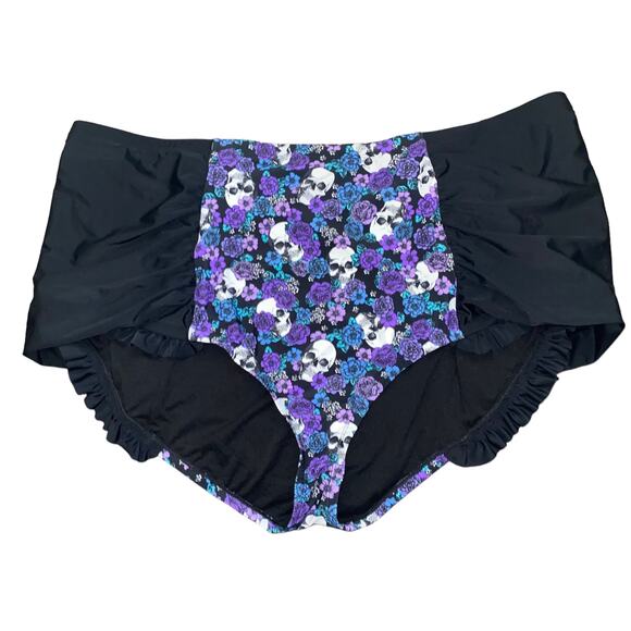 Hot Topic Skull Purple Floral Ruffle High Waist Swim Bottom Plus Size 5X NWTs - Picture 1 of 7
